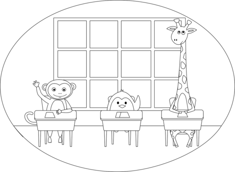 Animals At School Coloring Page